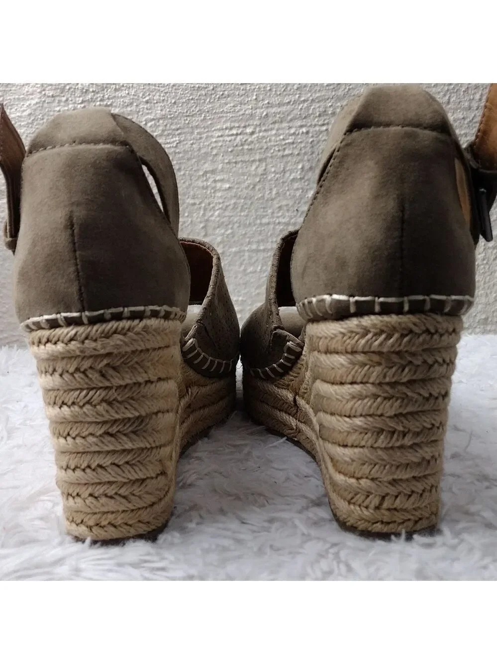 Jellypop Taupe Faux Suede Ankle Buckle Strap Wedge Heeled Espadrille Sandal Shoe